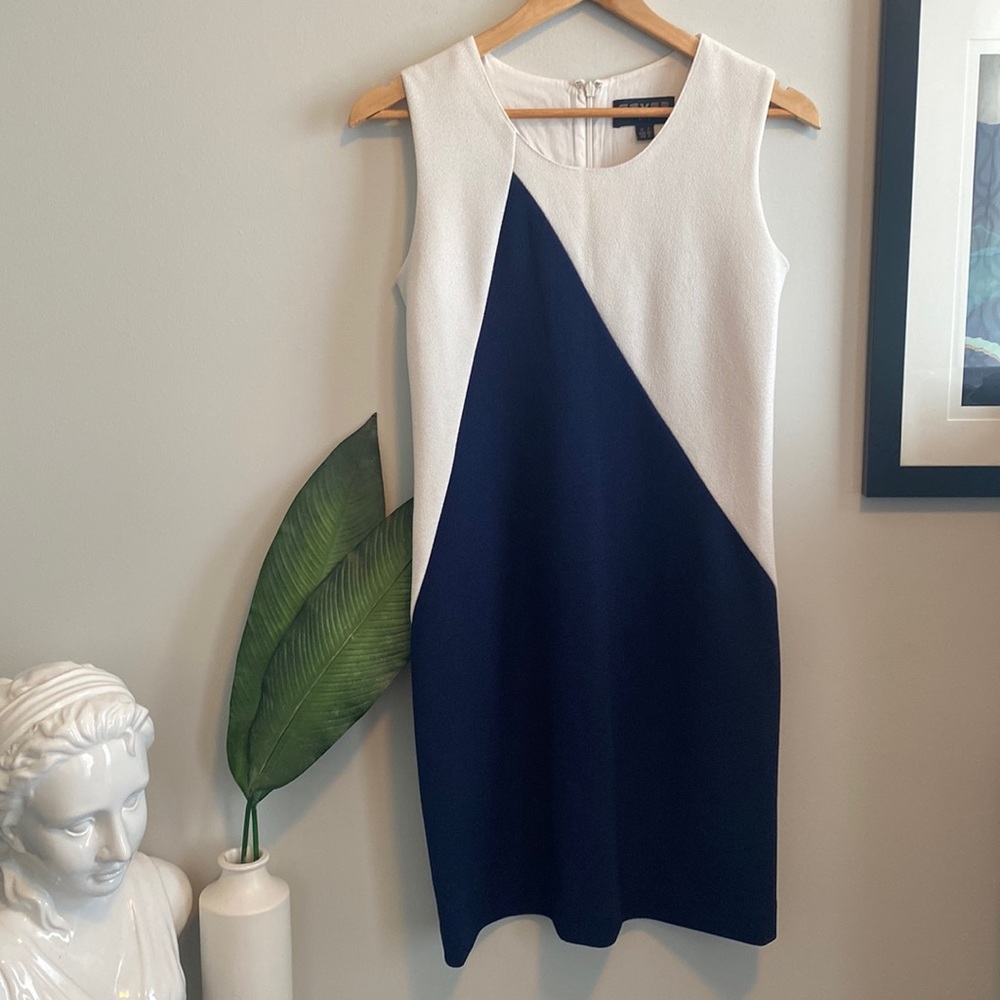 FEVER CITY Colourblock Navy and White Shift Dress